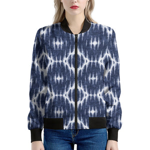 Blue Shibori Print Women's Bomber Jacket