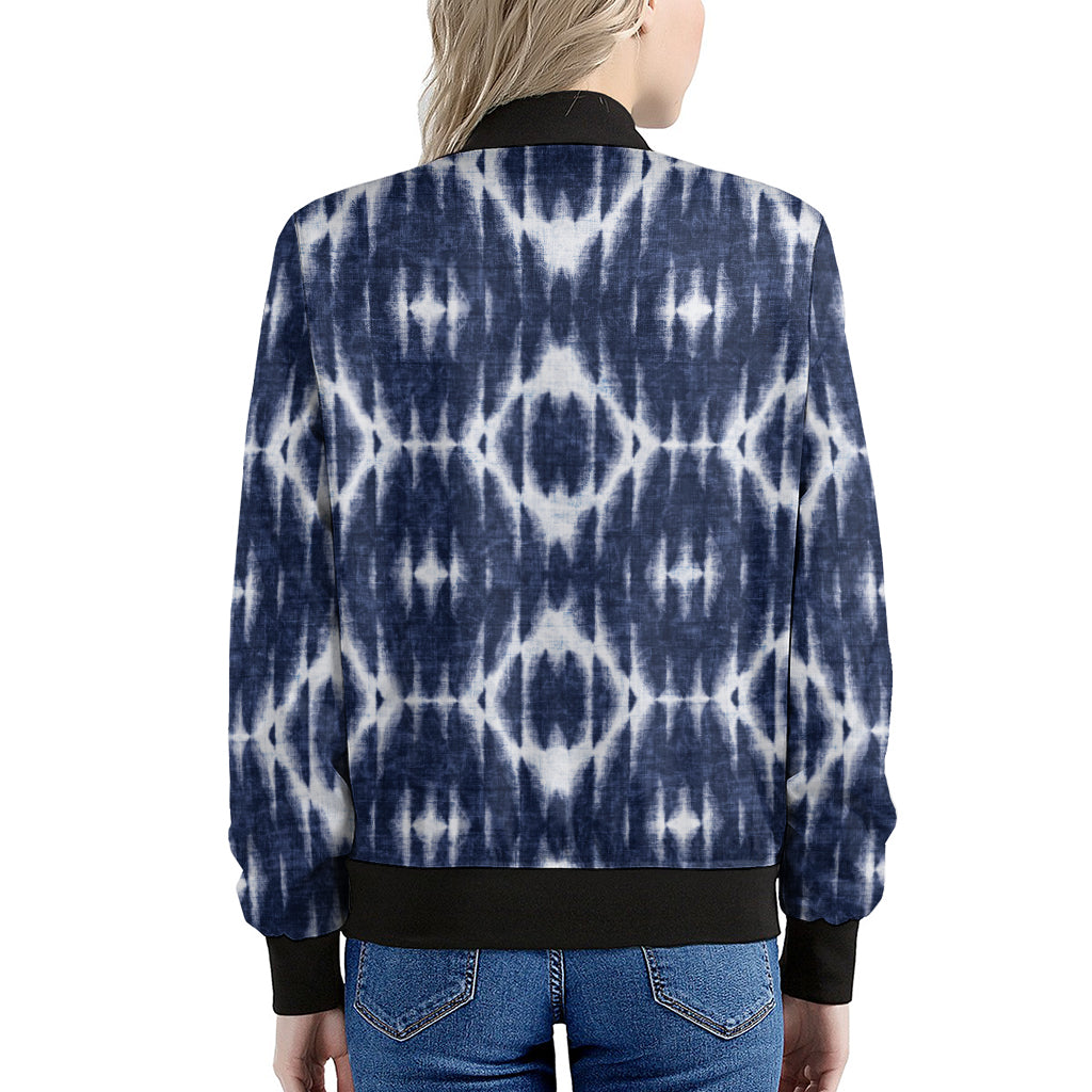 Blue Shibori Print Women's Bomber Jacket