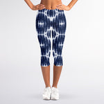 Blue Shibori Print Women's Capri Leggings