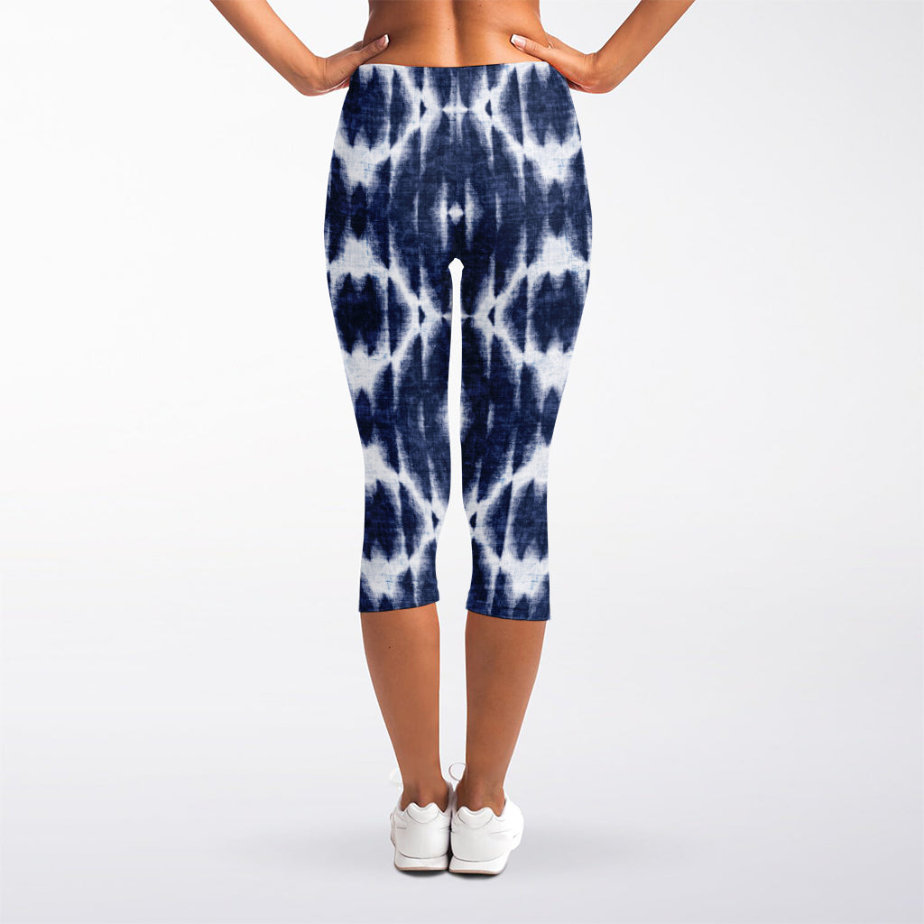 Blue Shibori Print Women's Capri Leggings