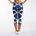 Blue Shibori Print Women's Capri Leggings