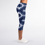 Blue Shibori Print Women's Capri Leggings