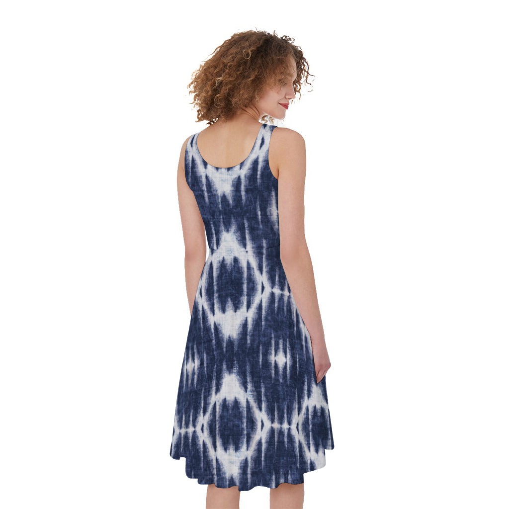 Blue Shibori Print Women's Sleeveless Dress