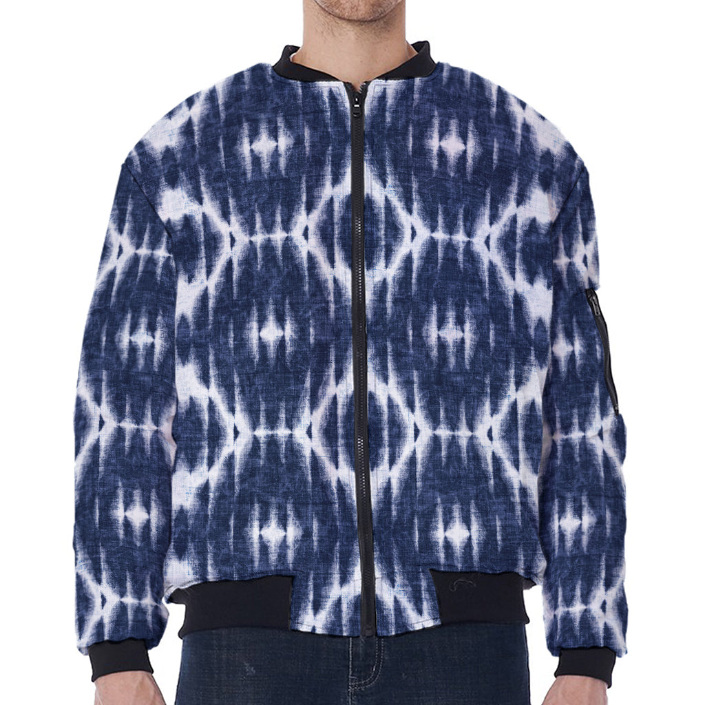 Blue Shibori Print Zip Sleeve Bomber Jacket