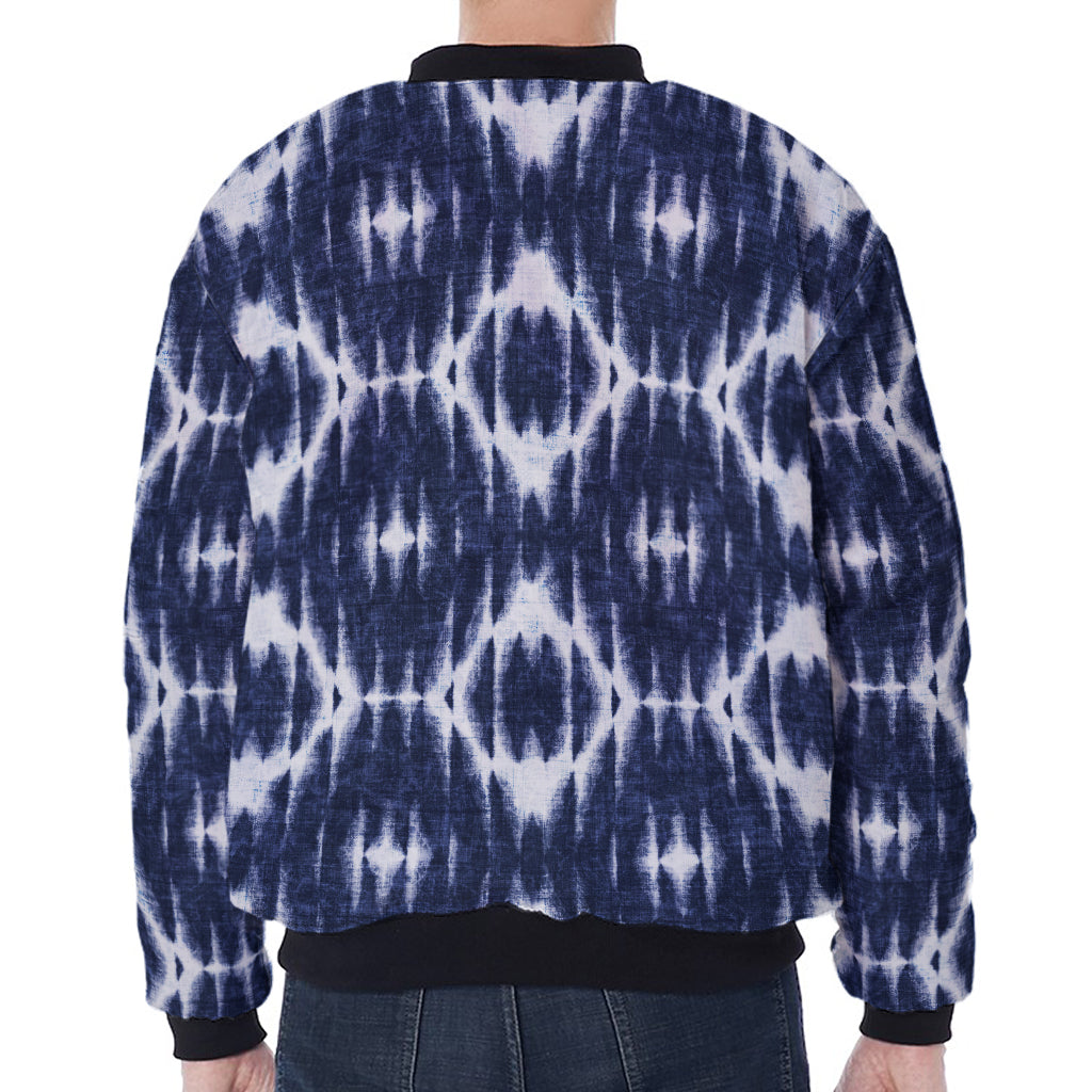 Blue Shibori Print Zip Sleeve Bomber Jacket