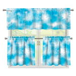 Blue Shibori Tie Dye Print 3 Piece Kitchen Curtains