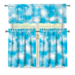 Blue Shibori Tie Dye Print 3 Piece Kitchen Curtains