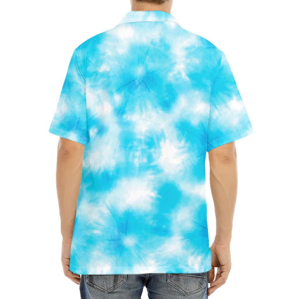 Blue Shibori Tie Dye Print Aloha Shirt