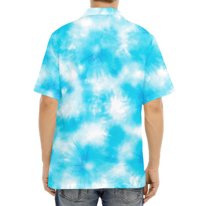 Blue Shibori Tie Dye Print Aloha Shirt