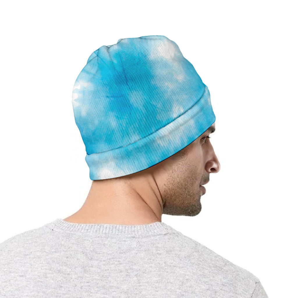 Blue Shibori Tie Dye Print Beanie