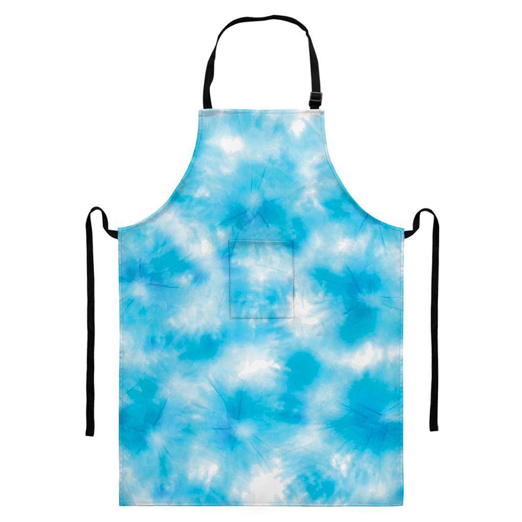 Blue Shibori Tie Dye Print Bib Apron With Pocket