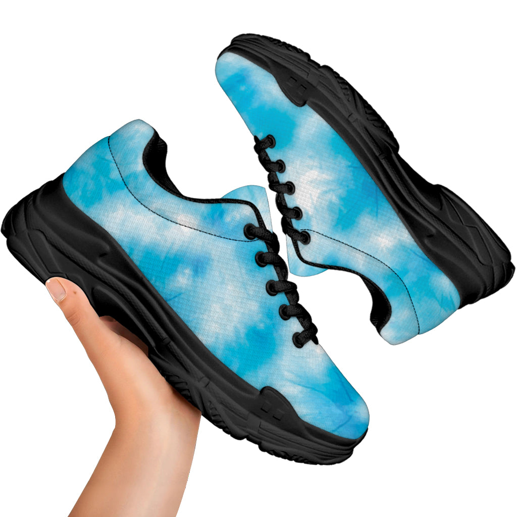 Blue Shibori Tie Dye Print Black Chunky Shoes