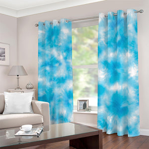 Blue Shibori Tie Dye Print Blackout Grommet Curtains