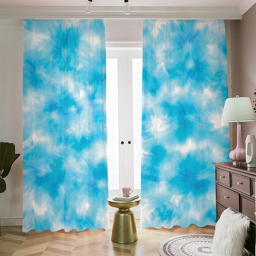 Blue Shibori Tie Dye Print Blackout Pencil Pleat Curtains