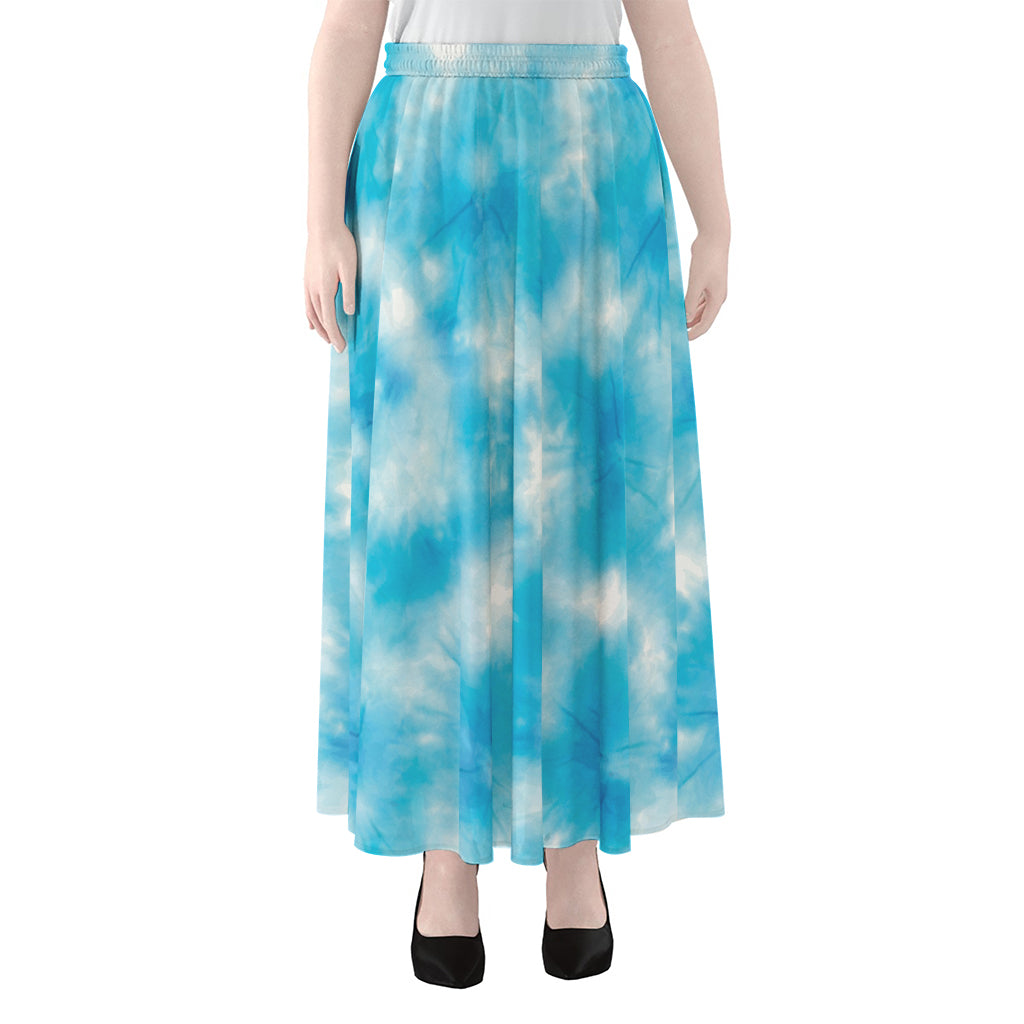 Blue Shibori Tie Dye Print Chiffon Maxi Skirt