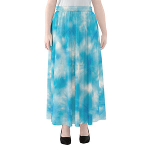 Blue Shibori Tie Dye Print Chiffon Maxi Skirt