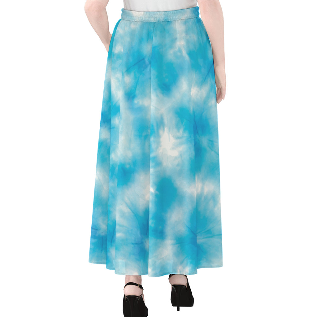 Blue Shibori Tie Dye Print Chiffon Maxi Skirt