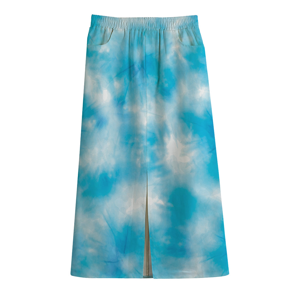 Blue Shibori Tie Dye Print Cotton Front Slit Maxi Skirt