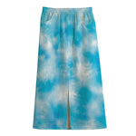 Blue Shibori Tie Dye Print Cotton Front Slit Maxi Skirt