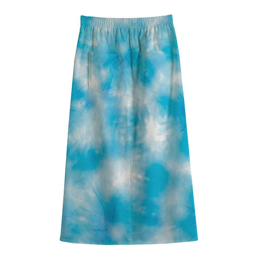 Blue Shibori Tie Dye Print Cotton Front Slit Maxi Skirt