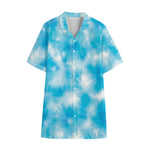 Blue Shibori Tie Dye Print Cotton Hawaiian Shirt