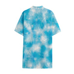Blue Shibori Tie Dye Print Cotton Hawaiian Shirt