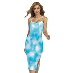 Blue Shibori Tie Dye Print Cross Back Cami Dress