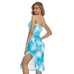 Blue Shibori Tie Dye Print Cross Back Cami Dress