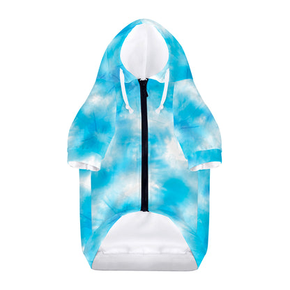 Blue Shibori Tie Dye Print Dog Zip Up Hoodie