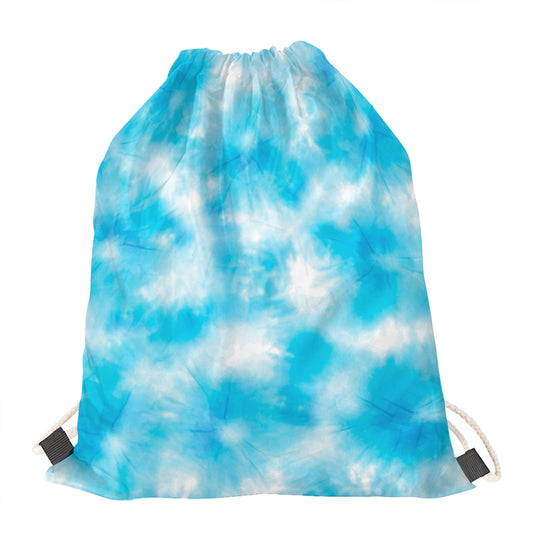 Blue Shibori Tie Dye Print Drawstring Bag