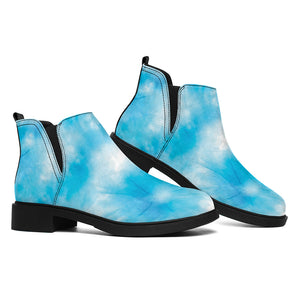 Blue Shibori Tie Dye Print Flat Ankle Boots