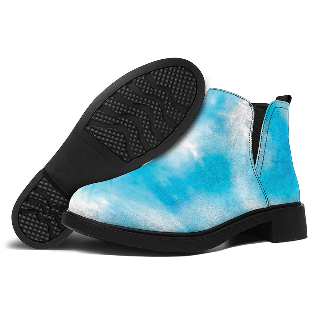 Blue Shibori Tie Dye Print Flat Ankle Boots