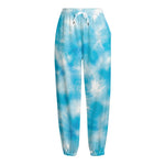 Blue Shibori Tie Dye Print Fleece Lined Knit Pants