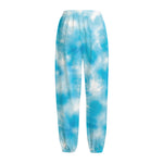 Blue Shibori Tie Dye Print Fleece Lined Knit Pants