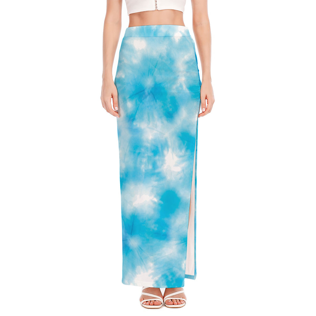 Blue Shibori Tie Dye Print High Slit Maxi Skirt