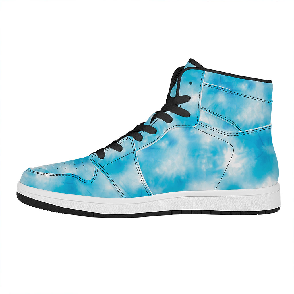 Blue Shibori Tie Dye Print High Top Leather Sneakers
