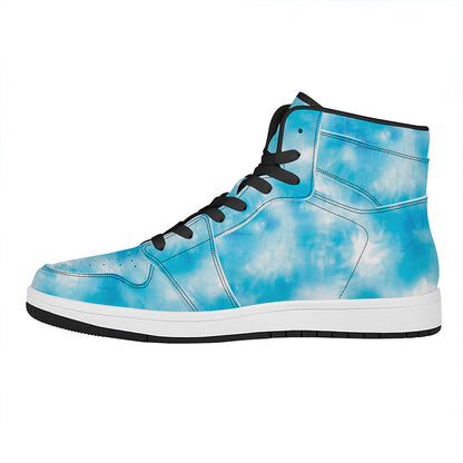 Blue Shibori Tie Dye Print High Top Leather Sneakers