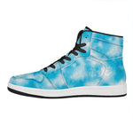 Blue Shibori Tie Dye Print High Top Leather Sneakers