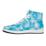 Blue Shibori Tie Dye Print High Top Leather Sneakers