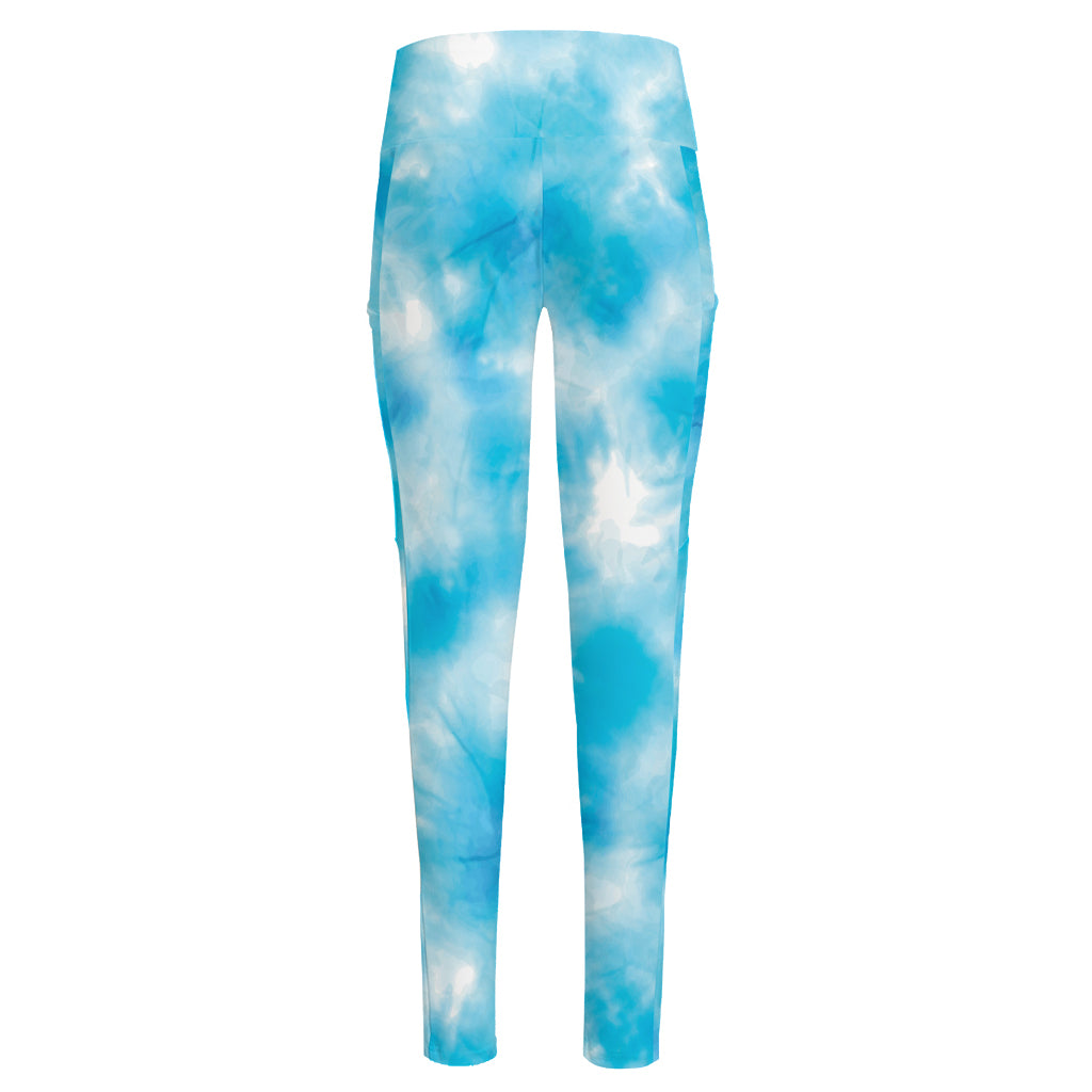 Blue Shibori Tie Dye Print High-Waisted Pocket Leggings