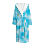 Blue Shibori Tie Dye Print Hooded Bathrobe