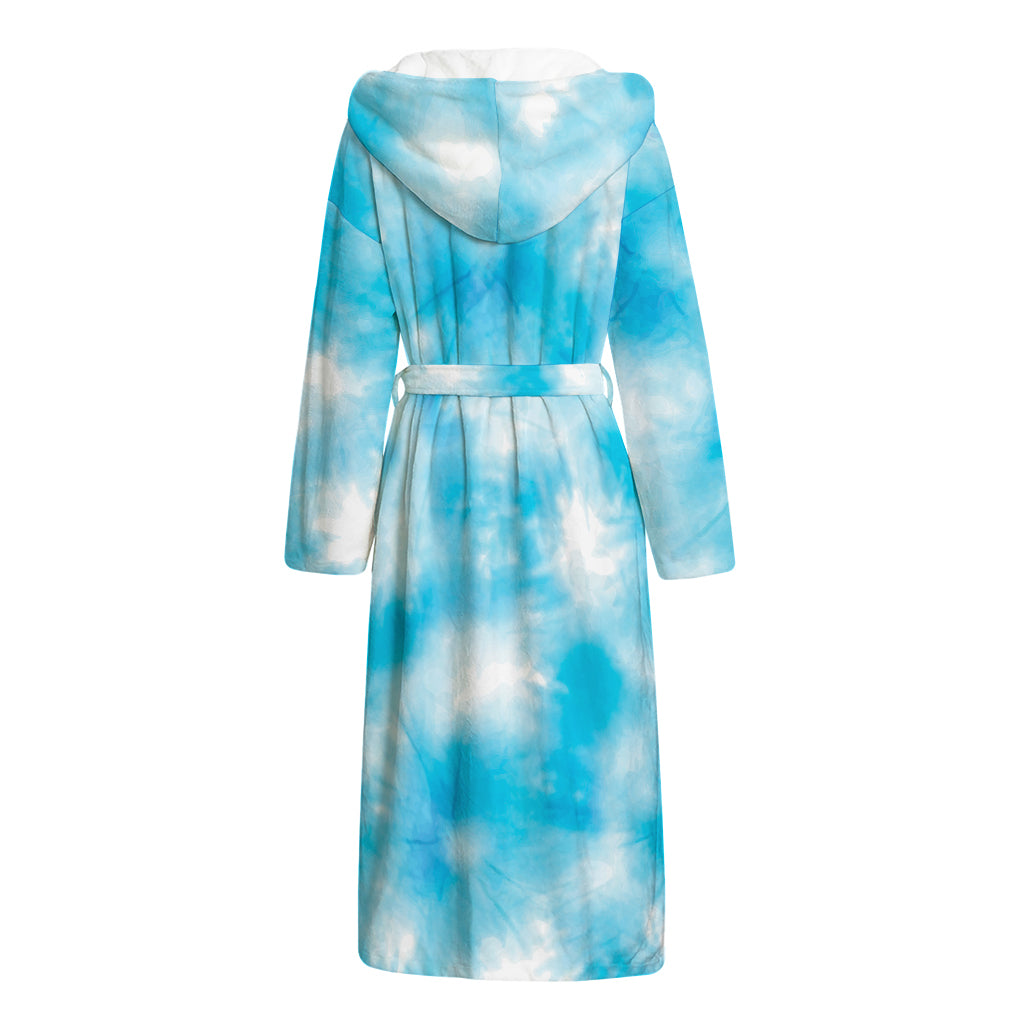 Blue Shibori Tie Dye Print Hooded Bathrobe