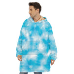 Blue Shibori Tie Dye Print Hoodie Blanket