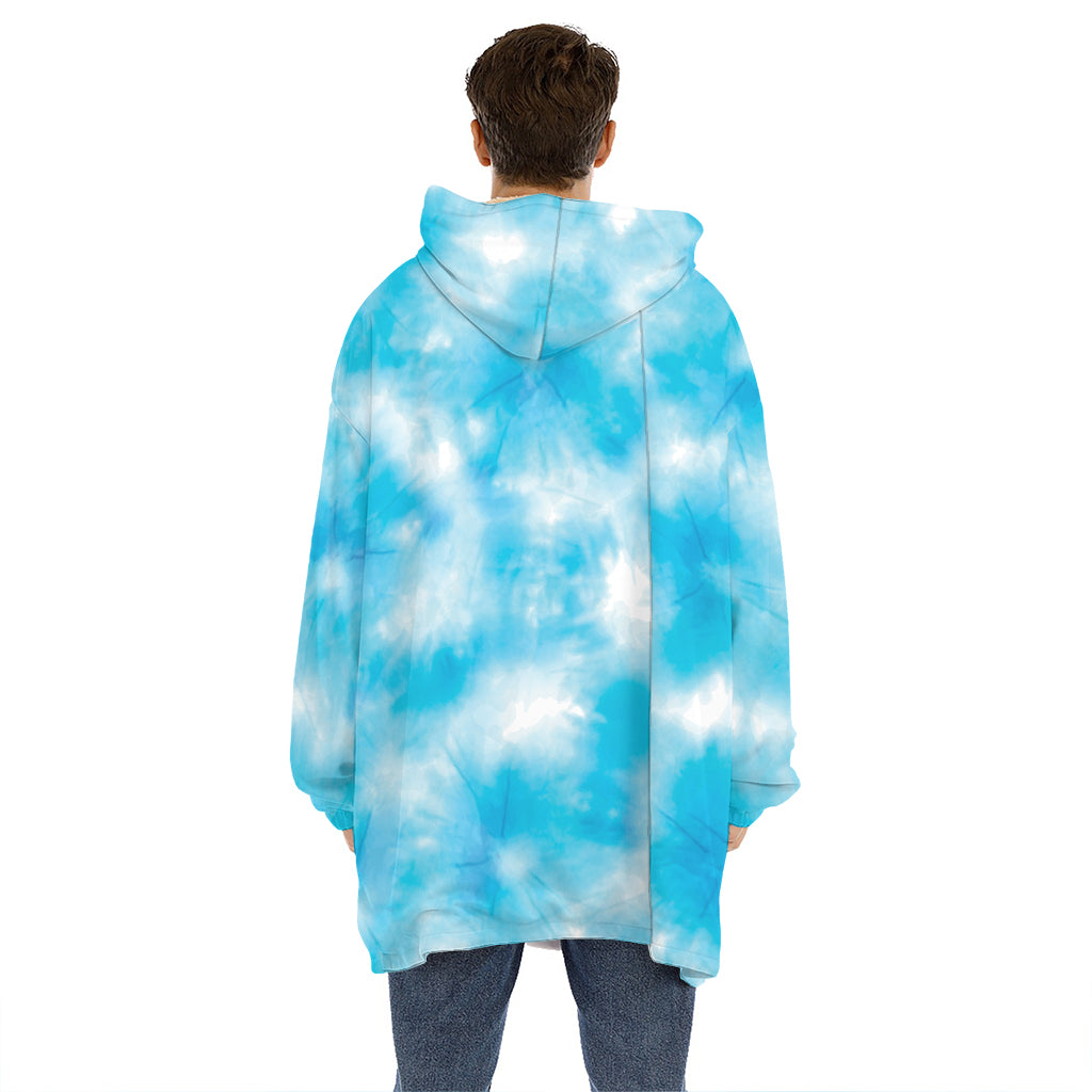 Blue Shibori Tie Dye Print Hoodie Blanket