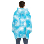 Blue Shibori Tie Dye Print Hoodie Blanket