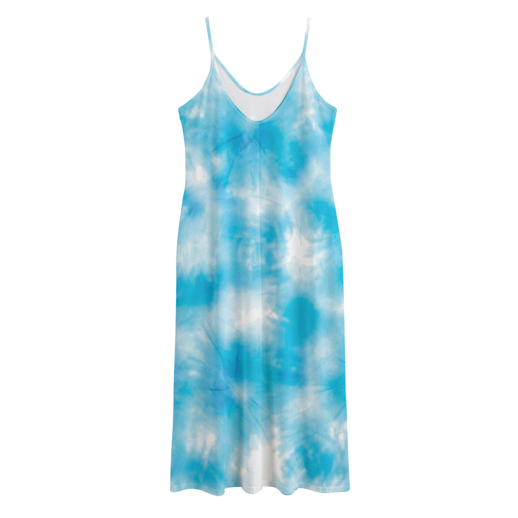 Blue Shibori Tie Dye Print Jersey Midi Cami Dress