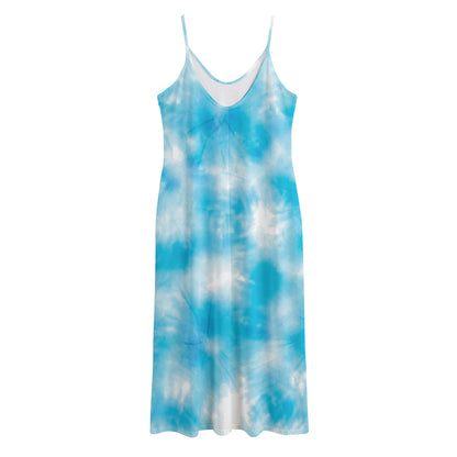 Blue Shibori Tie Dye Print Jersey Midi Cami Dress