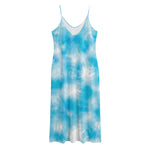 Blue Shibori Tie Dye Print Jersey Midi Cami Dress