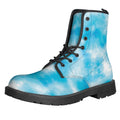 Blue Shibori Tie Dye Print Lace-Up Boots