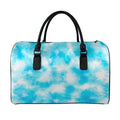 Blue Shibori Tie Dye Print Leather Duffel Bag